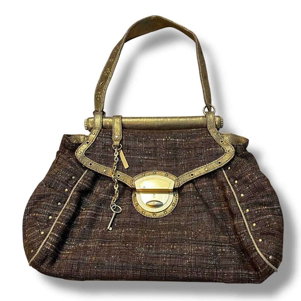 Laundry by Shelli Segal Purse Y2K Shoulder Bag Gold Lock Key Metallic Vintage